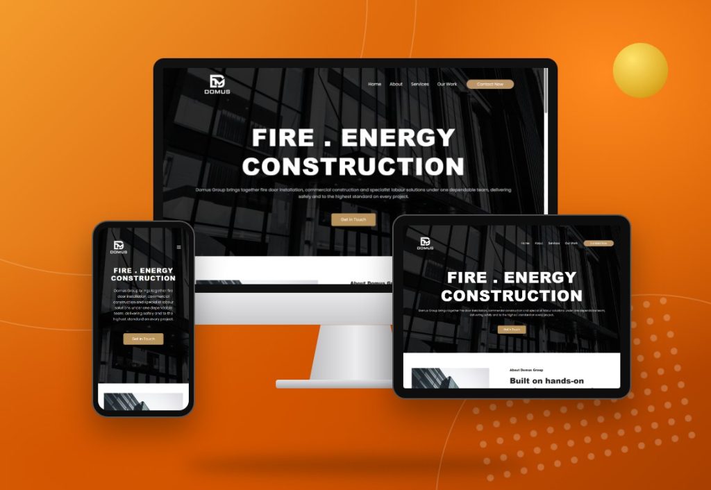 Domus Construction website design by The Marketing Hub shown on desktop, tablet and mobile