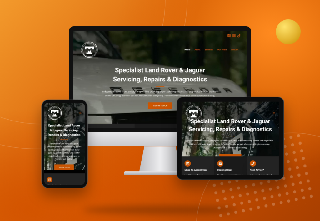 TM Auto Solutions website shown on desktop, tablet and mobile