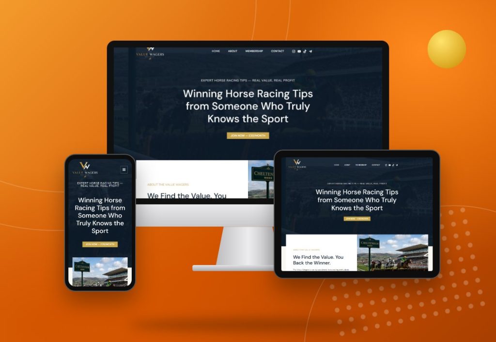 The Value Wagers website design by The Marketing Hub shown on desktop, tablet and mobile